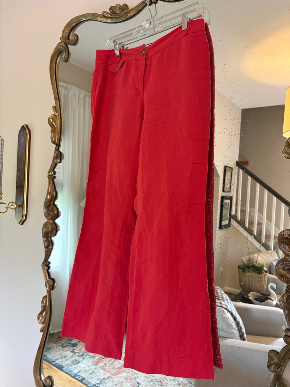 LOFT Red Wide Leg Linen Pants